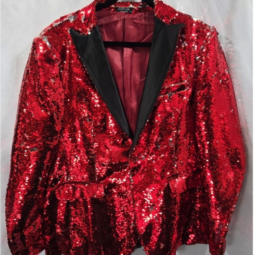 COOFANDY Red Sequin Blazer
Jacket M Black Lapel